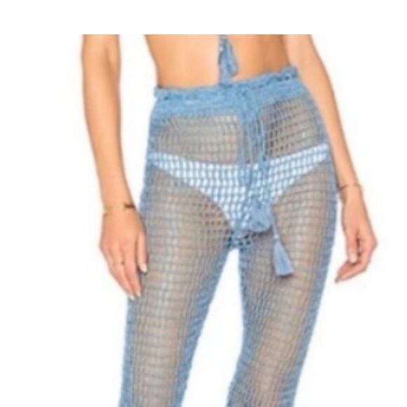 MAJORELLE $198 (Revolve) Hilary Crochet Drawstring Pants in Blue Large L - Picture 2 of 6